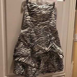 Teeze Me strapless white tiger striped satin vintage flounce occasion dress